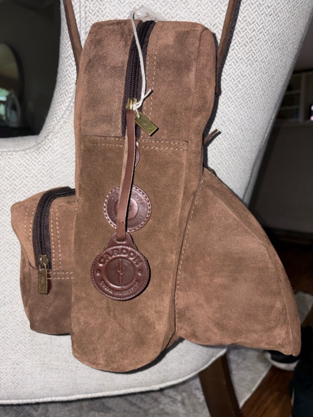 Suede Brown Belt Bag with Leather Logo Tag